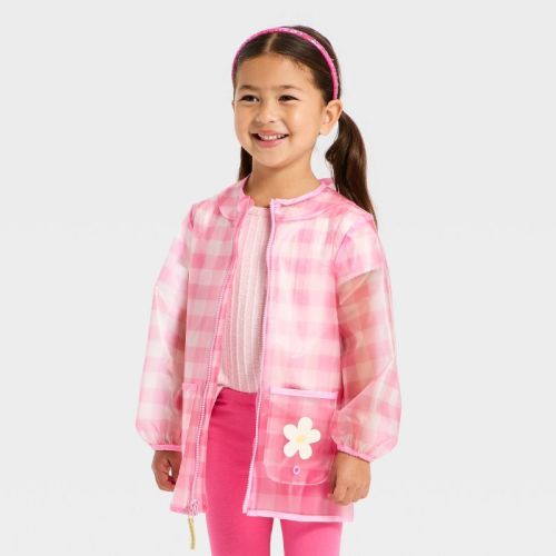 Toddler Girls' Gingham Daisy Clear Rain Jacket - Cat & Jack™ Pink 2T