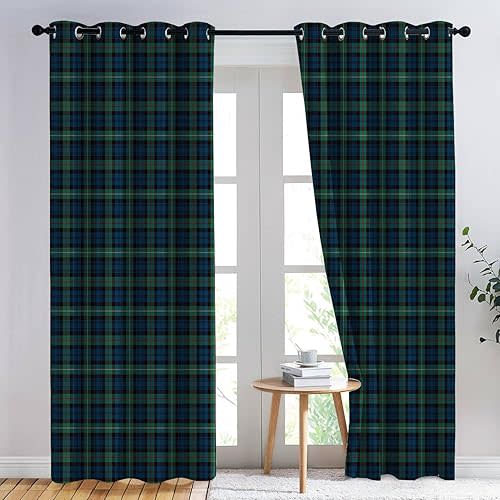 Ansouyi Home Decor Indoor Window Curtains, Blue Black Green Buffalo Plaid Lightweight Set with Grommet Top, Blackout Curtains for Bedroom Living Room or Dining Room, 2 Panels of - 52" W x 84" L