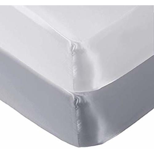 Pro Goleem 2 Pack Satin Soft Crib Sheet Great for Baby with Sensitive Hair Silky Baby Mattress Sheet White and Gray Unisex 52’’x28’’x8’’ Fitted Sheet - Two Pack