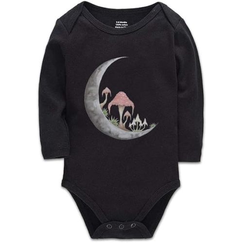 Mushroom Moon Baby Bodysuit -Newborn Infant Baby Bodysuit Long Sleeve 0-24 Months White