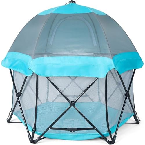 Regalo Safety My Play Deluxe Baby Playpen & Portable Play Yard with Canopy, Foldable 6-Panel Indoor Outdoor Playpen for Babies & Toddlers, Mesh Sides, Washable Nylon Bottom, 48", Aqua/Black