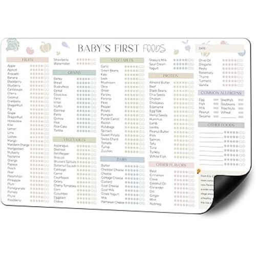 BIROYAL Baby First Foods Tracker Fridge Magnet, Led Weaning Supplies, 12"x8" Dry Erase Daily Food Log, 101 Foods Checklist Before One, Baby Feeding Essentials, Vegetable