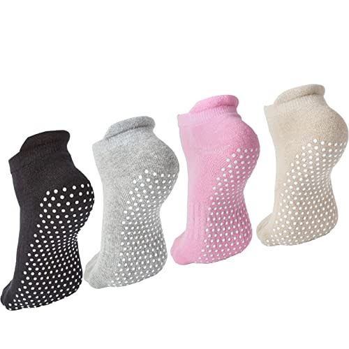 Sanstrong 4 Pairs Non Slip Yoga Pilates Grip Socks, Anti Skid Hospital Workout Barre Ballet Grip Socks for Women and Men