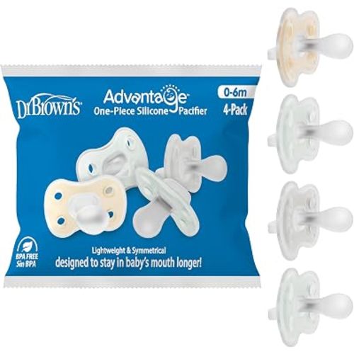 Dr. Brown's Advantage One-Piece Pacifier 0-6m, Ecru/Gray/Green, 4-Pack