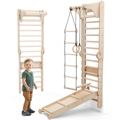 Swedish Wall: Climbing Ladder with Swing Set & Slide Board