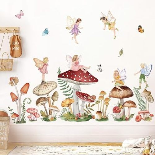 wondever Woodland Mushroom Wall Decals Fairy Butterfly Wall Stickers