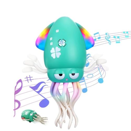 Dancing Octopus Baby Toy, Electric Crawling Octopus Tummy Time Toy, Rechargeable Magic Dancing Music Squid for Year Old Kids Boy Girl Birthday Gifts, Funny Squid for Office Desk Decor (Green)