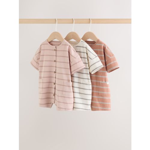 Neutral Stripe Jersey Baby Rompers 3 Pack