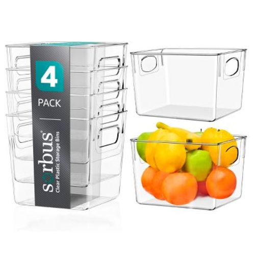 Sorbus 4 Pack Medium Clear Acrylic Storage Bins - Cabinet Organizer