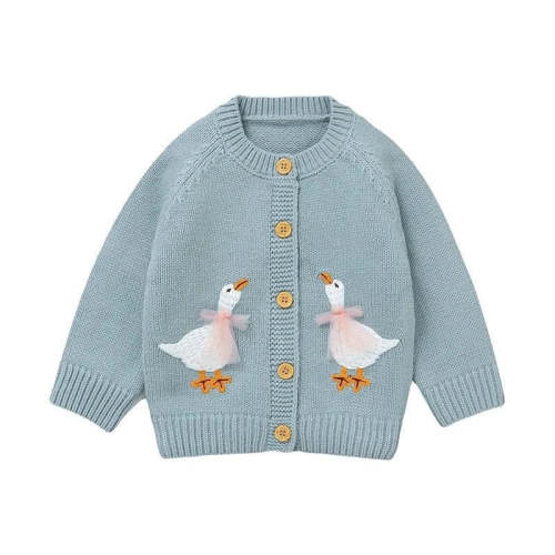 Goose Embroidery Cardigan & Hat Set (3-24M)