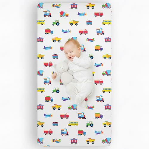 Wildkin 100% Cotton Flannel Crib Sheet – Soft & Breathable Fitted Sheet - Trains, Planes, and Trucks