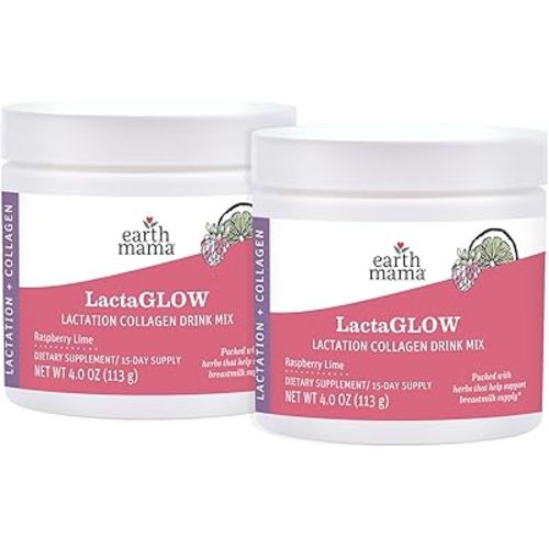 Earth Mama LactaGLOW Collagen Drink Mix, 15 Servings – Drink Mix with Grass-Fed Collagen & Herbs to Help Support Breastmilk Supply* for Nursing Moms (Pack of 2)