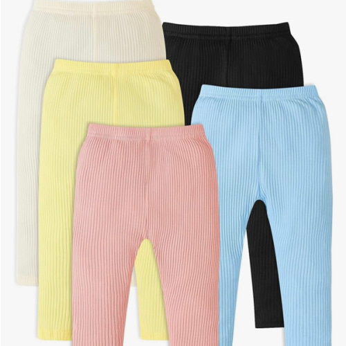 5 Pack Baby Girl Pants: Infant Solid Ribbed Pants Soft Cotton Pull On Leggings for Toddler 0-48 Months