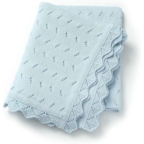 Baby Blanket 100% Cotton Knit Swaddle Soft Newborn Receiving Blanket Cozy for Boy/Girl Crib,Stroller Blue 40x30in