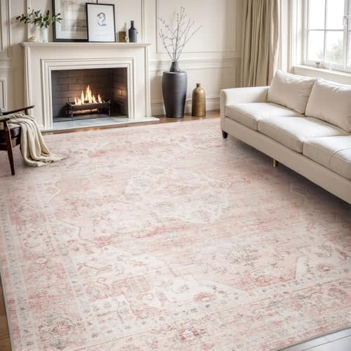 AMOAMI-Area Rug 6X9 Rugs for Living Room-Vintage Soft Pink Rugs for Bedroom-Non Slip Carpet-Machine Washable Rug for Dining Room Living Room Bedroom Office Under Table