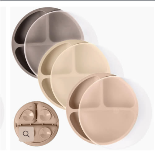 WeeSprout | Silicone Suction Plates with Lids Divided Silicone Plates | Set of 3
