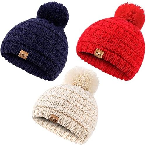 REDESS Baby Kids Winter Warm Hats, Infant Toddler Children Pom Pom Beanie Knit Cap Girls Boys