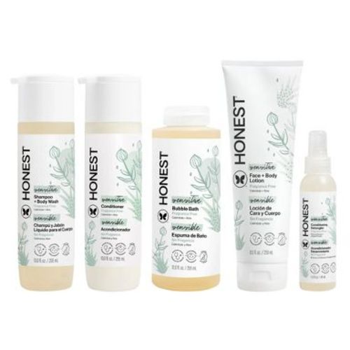 The Honest Company Sensitive Conditioner10 fl oz + Face & Body Lotion8.5 fl oz + Bubble Bath12 fl oz + Detangler4 fl oz + Shampoo + Body Wash 10 fl oz