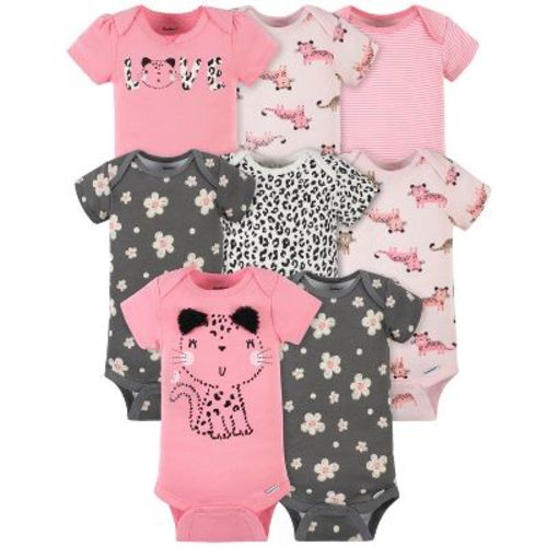 Gerber Baby Girls' Short Sleeve Onesies Bodysuits, 8-pack, Leopard, Newborn