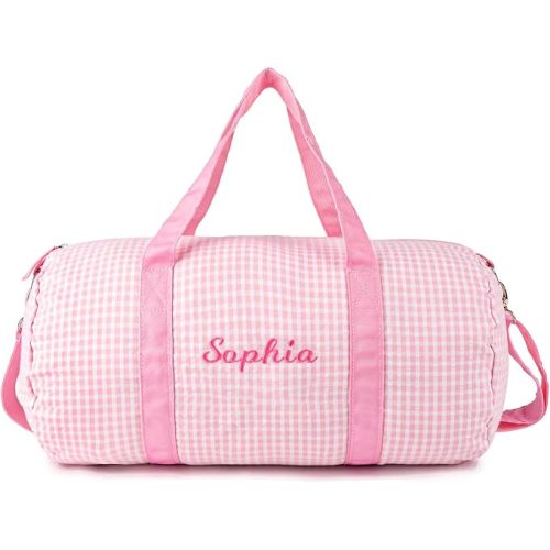 MT WORLD Girls Dance Duffle Personalized for Kids - Monogram Seersucker Toddler Overnight Travel Weekender Sleepover Bag With Removable Strap - Custom Child Gift (Pink)