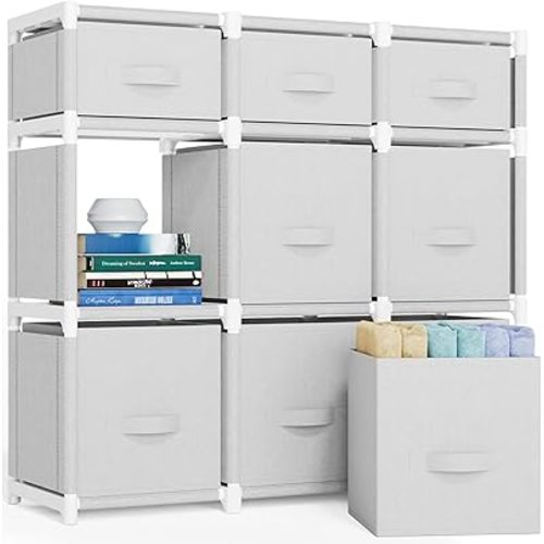 Mavivegue 9 Cube Storage Organizer, Closet Organizer With Drawers, Easy to Assemble DIY Shelf for Living Room, Bedroom, Dorm Room - White