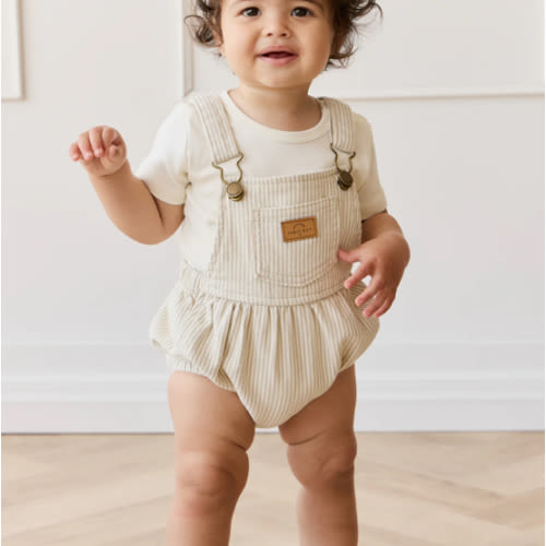 Pax Playsuit - Fine Vertical Stripe Sandy Brown/Cloud – Jamie Kay USA