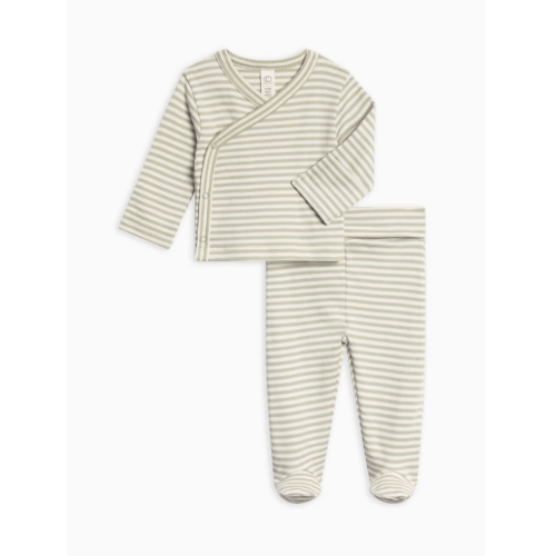 Riley 2 Piece Kimono Wrap Top and Pant Set - Mint Stripe