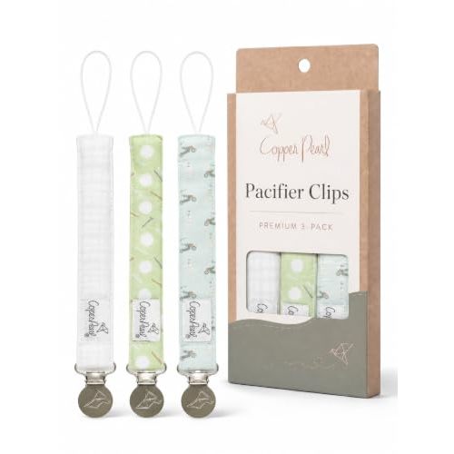 Copper Pearl 3-Pack Pacifier Holders: Premium Knit Binky Clips for Baby Girls and Boys - Stylish Stainless Steel Design for Secure No-Drop Attachment - Bogey