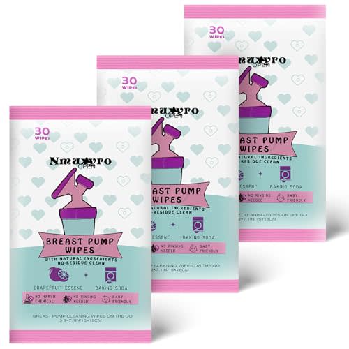 Breast Pump Wipes Quick Clean, Natural Pump Parts Cleaning On The Go, Resealable Manual Pacifier Wipe Breastfeeding Supplies, 30 Count (Pack of 3)