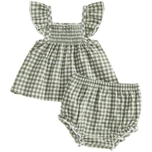 Baby Girl Summer Clothes Plaid Ruffle Shirt Tops Bloomers Shorts 2 Pcs Infant Cute Outfits Set 3 6 12 18 24 Months