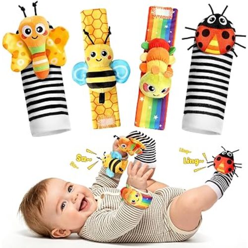 Baby Toys 0-6 6-12 Months, Baby Wrist Rattle Socks and Foot Finder Set