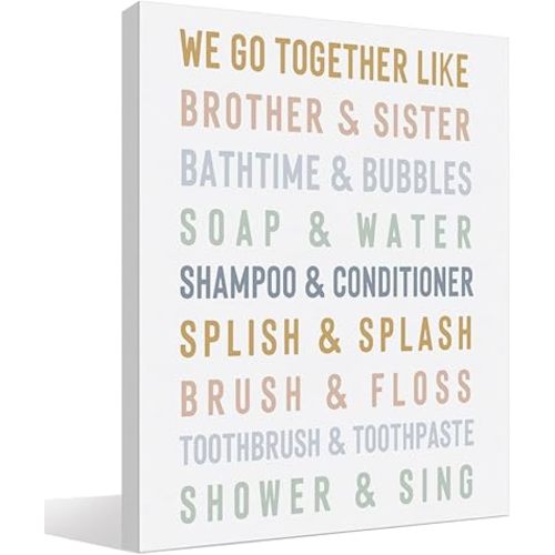 BIWSHA Boho Kids Bathroom Wall Art Decor, Girls Boys Toddler Bathroom Decor, Pastel Boho Nursery Canvas Wall Art Prints Decor for Kids Bath Room Washroom Toilet, 11x14 Inch