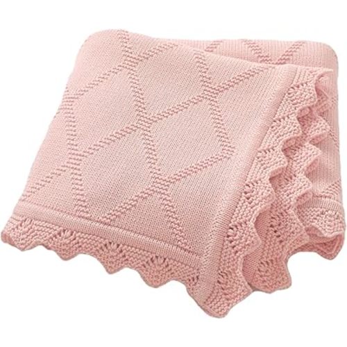 Hadetoto Knit Baby Blankets for Girls Boys, 100% Cotton Crib Blanket for Baby Infant Toddler, Super Soft and Lightweight Nursery Blankets (Pink)