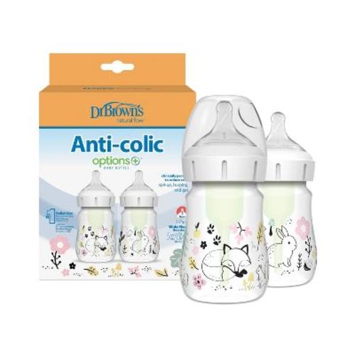 Dr. Brown's Anti-Colic Options+ Wide-Neck Baby Bottle - Woodland Designs - 5 fl oz/2pk