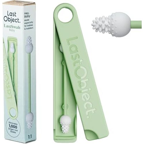 LastSwab™ Baby Reusable Q-Tips for Newborns & Infants - Gentle Silicone Safety Swabs, Ear & Nose Cleaner - Washable Cotton Swab Alternative, BPA-Free, Zero Waste - Green
