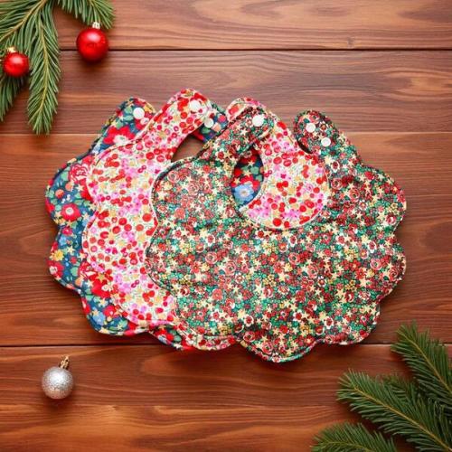 Liberty of London Scallop Baby Dribble Bib, Pack of 3, Christmas Fabric - My Little Shop UK | Maisonette