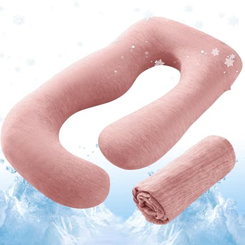 Sasttie Cooling Pregnancy Pillow Cover, 57-inch U Shaped Pregnancy Pillow Case, Fits 55 to 57 Inch Maternity Pillow, Blush (No Pillow Insert)