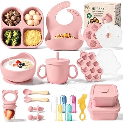 Silicone Baby Feeding Set,25pcs Baby Led Weaning Supplies,Silicone Suction Plate,Bowl,Spoons,Fork,Bib,Cup and Food Tableware,Eating Utensils For Baby