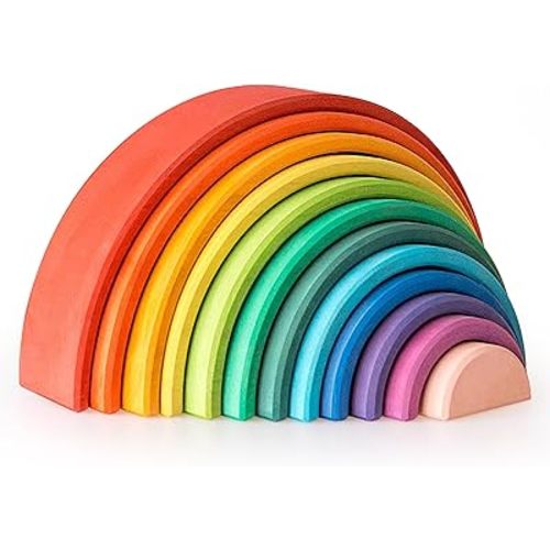AVDAR 12Pcs Wooden Rainbow Stacker Toy, Extra Large Wooden Rainbow Stacking Toy, Montessori Nesting Puzzle for Kids