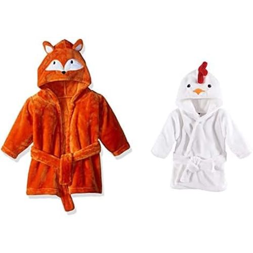 Hudson Baby Boy Plush Animal Face Bathrobe 2-Pack, Fox Chicken