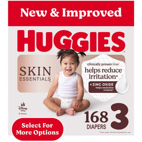 Huggies Skin Essentials Baby Diapers for Sensitive Skin, Size 3 (16-28 lbs), 168 Count (Select for More Options)