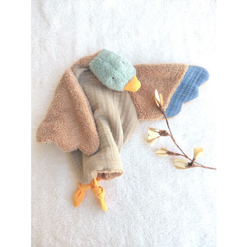 Personalized Baby Lovey, Soft Plush Goose, Goose Diaper, Crib decor,Muslin Mallard Duck Lovey,Sleeping Goose,Valentine duck plush gift