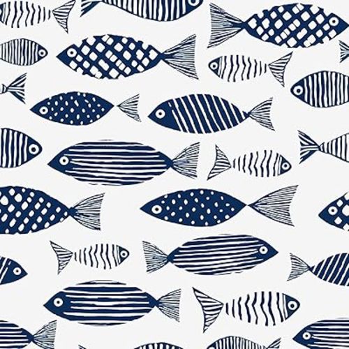 Fishes Wallpaper Peel and Stick Blue Fish Contact Paper White Floral Boho Wallpaper Waterproof Self-Adhesive Wall Covering for Bedroom Countertop Desk Cabinets Decor 17.4" x 393"