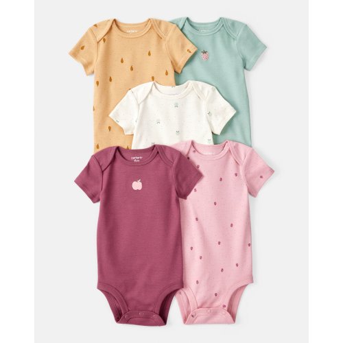 Baby Girl 5-Pack Fruit Print Cotton Multipack Bodysuits - Yellow/Green/Pink/Red/White | Carter's