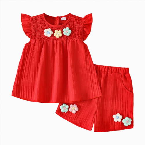 Xyant Toddler Baby Girl Clothes Knit Floral Fly Sleeve Tops Shorts Cute Summer Spring Outfits Infant Baby Girl Clothing Set,Size 9-12 Months