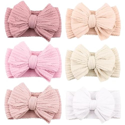 Niceye Handmade Baby Headbands Soft Stretchy Nylon Hair Bands with Bows for Newborn Infant Baby Toddler Girls