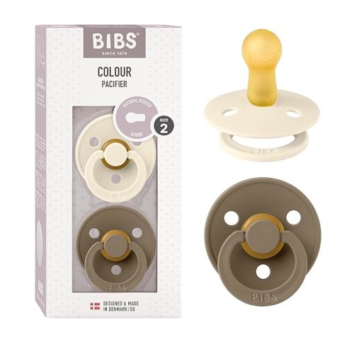 BIBS Pacifiers Colour Collection | Natural Rubber Baby Pacifier | Set of 2 BPA-Free Soothers | Made in Denmark | 6+ Months (Pack of 2) | Dark Oak/Ivory