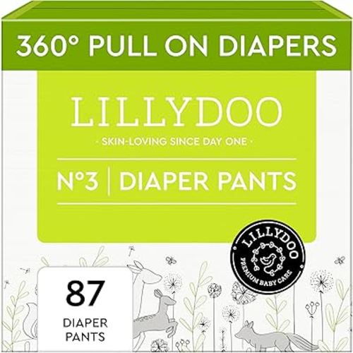 LILLYDOO Diaper Pants Toddlers - Size 3 (13-22 lbs), Half-Monthly Supply (87 Count), Skin-Friendly, Ultrasoft, Chlorine-Free, Snug Fit & Absorbent Pull On Diapers