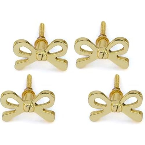 Perilla Home Set of 4 Brass Bow Knobs for Cabinet & Drawers Decorative Bow Knobs for Home Kitchen Cabinet Hardware Cupboard Metal knobs Door Dresser Wardrobe and Drawer Pulls