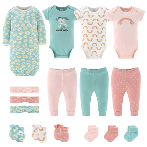 The Peanutshell Carefree Floral Newborn Baby Clothes and Essentials, Layette Set for 0-3 Months, 16-Piece